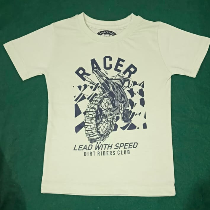 Kids' "RACER" Dirt Bike Graphic Tee – Premium Pastel Lime Cotton T-Shirt