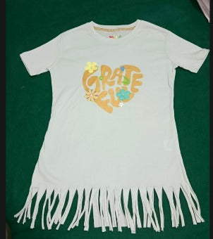 Girls' "GRATEFUL" Heart and Flower Fringe T-Shirt