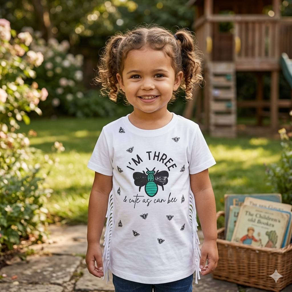 Girls' 3rd Birthday "Cute as Can Bee" Fringe T-Shirt