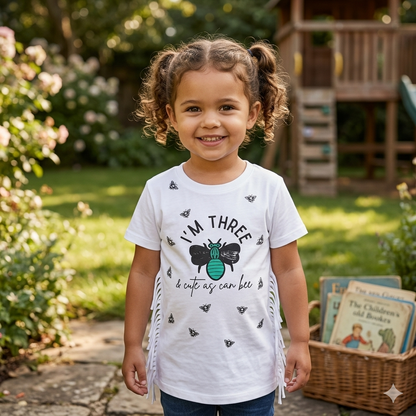 Girls' 3rd Birthday "Cute as Can Bee" Fringe T-Shirt