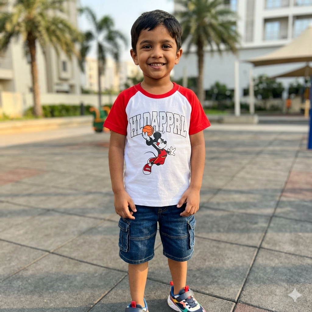 Kids' "Slam Dunk" Raglan T-Shirt – Classic Red & White Athletic Tee