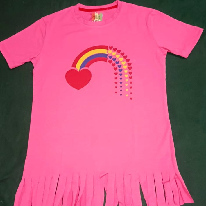 Girls Rainbow Heart Fringe T-Shirt – Cute & Stylish Casual Wear