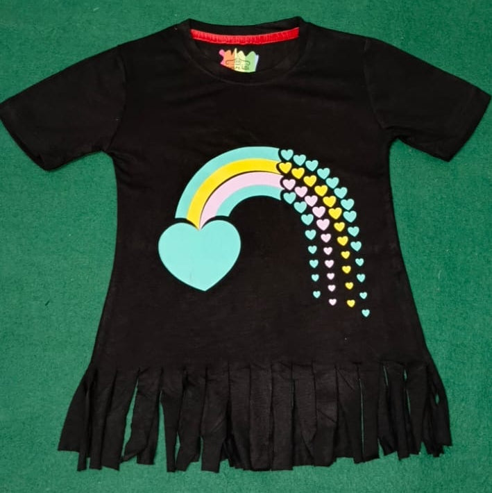 Girls Rainbow Heart Fringe T-Shirt – Cute & Stylish Casual Wear