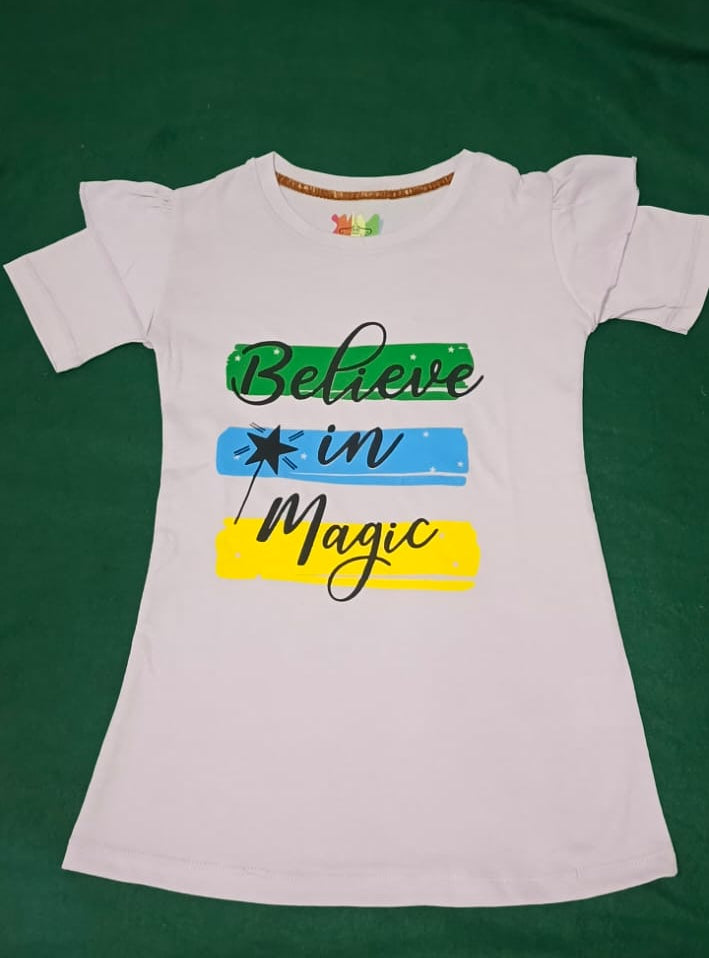 Girls' "Believe in Magic" Ruffle Sleeve Tee – Premium Purple Cotton T-Shirt