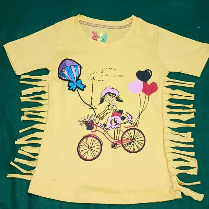 Girls' "Bicycle Adventure" Side-Fringe T-Shirt