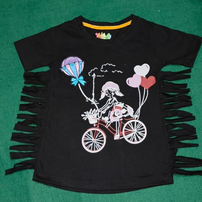 Girls' "Bicycle Adventure" Side-Fringe T-Shirt