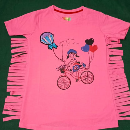 Girls' "Bicycle Adventure" Side-Fringe T-Shirt
