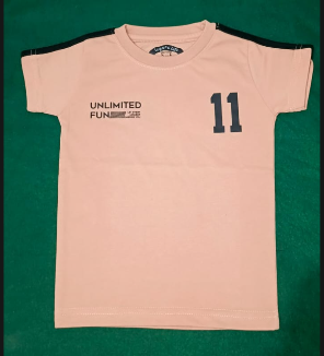 Kids' "UNLIMITED FUN" Peach T-Shirt with Black Shoulder Stripe HLD/11