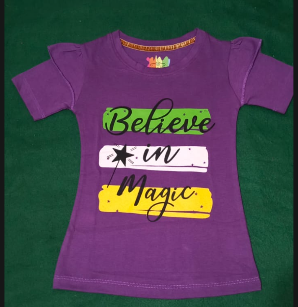 Girls' "Believe in Magic" Ruffle Sleeve Tee – Premium Purple Cotton T-Shirt