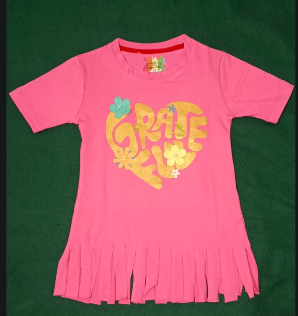 Girls' "GRATEFUL" Heart and Flower Fringe T-Shirt